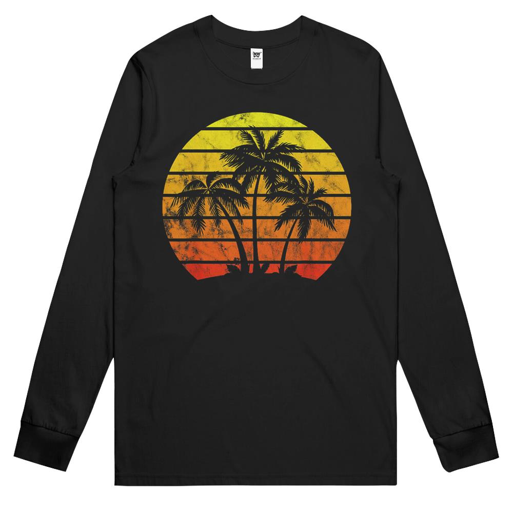 Retro Vintage Sunset Coco Palm Tree Shirts Tropical Beach Long Sleeve T Shirts