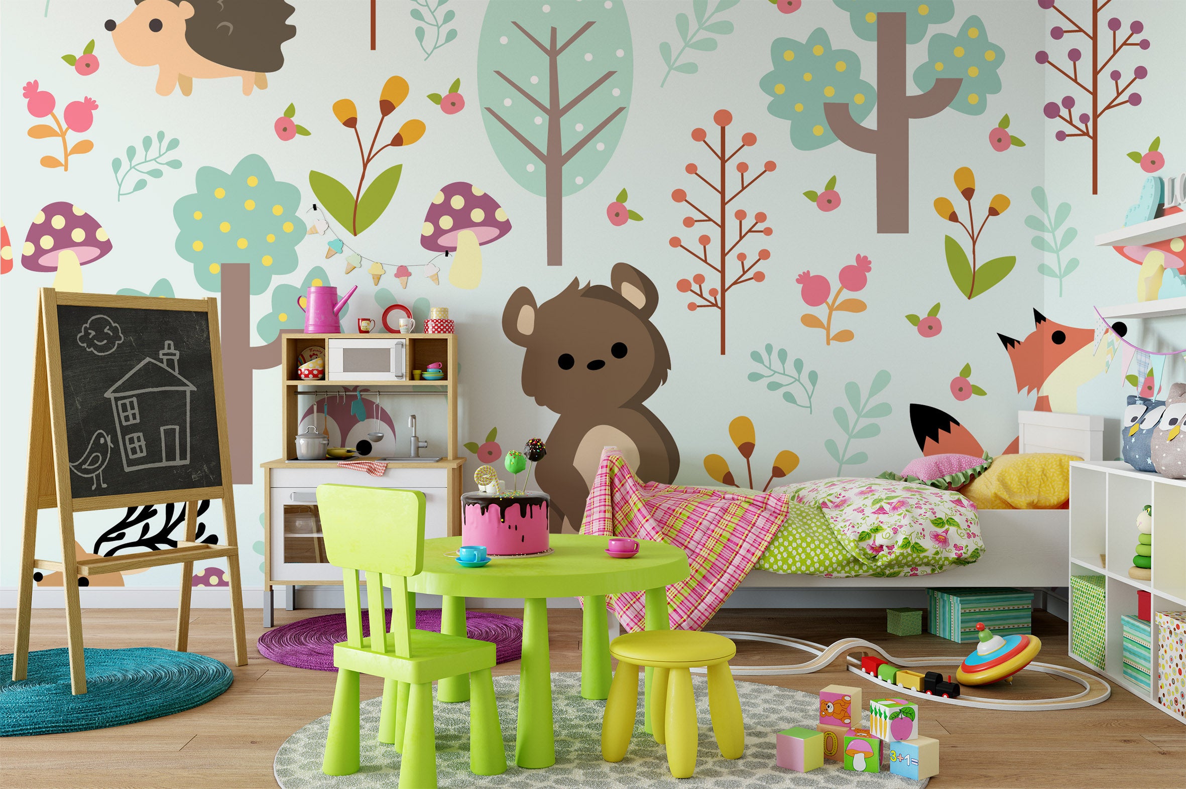 3D Cartoon Forest Animals Bear Wall Mural Wallpaper 33