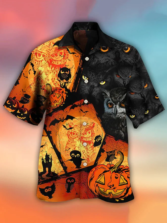 Halloween Owl Pumpkin Horror Print Hawaii Funny Shirt Ha78946