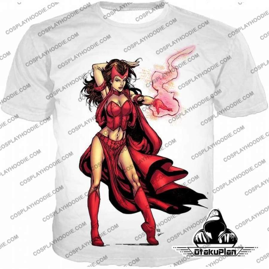 Telekinetic Chaos Magic User Hot Scarlet Witch Cool White T-Shirt SW013