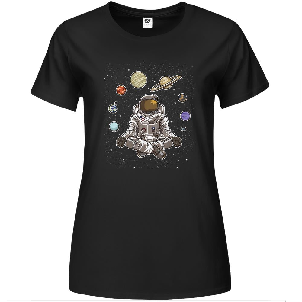 Yoga Astronaut Meditates In Space And Feels The Galaxy Premium Womens Tshirts