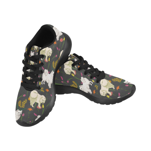 American Eskimo Dog Flower Black Sneakers for Women