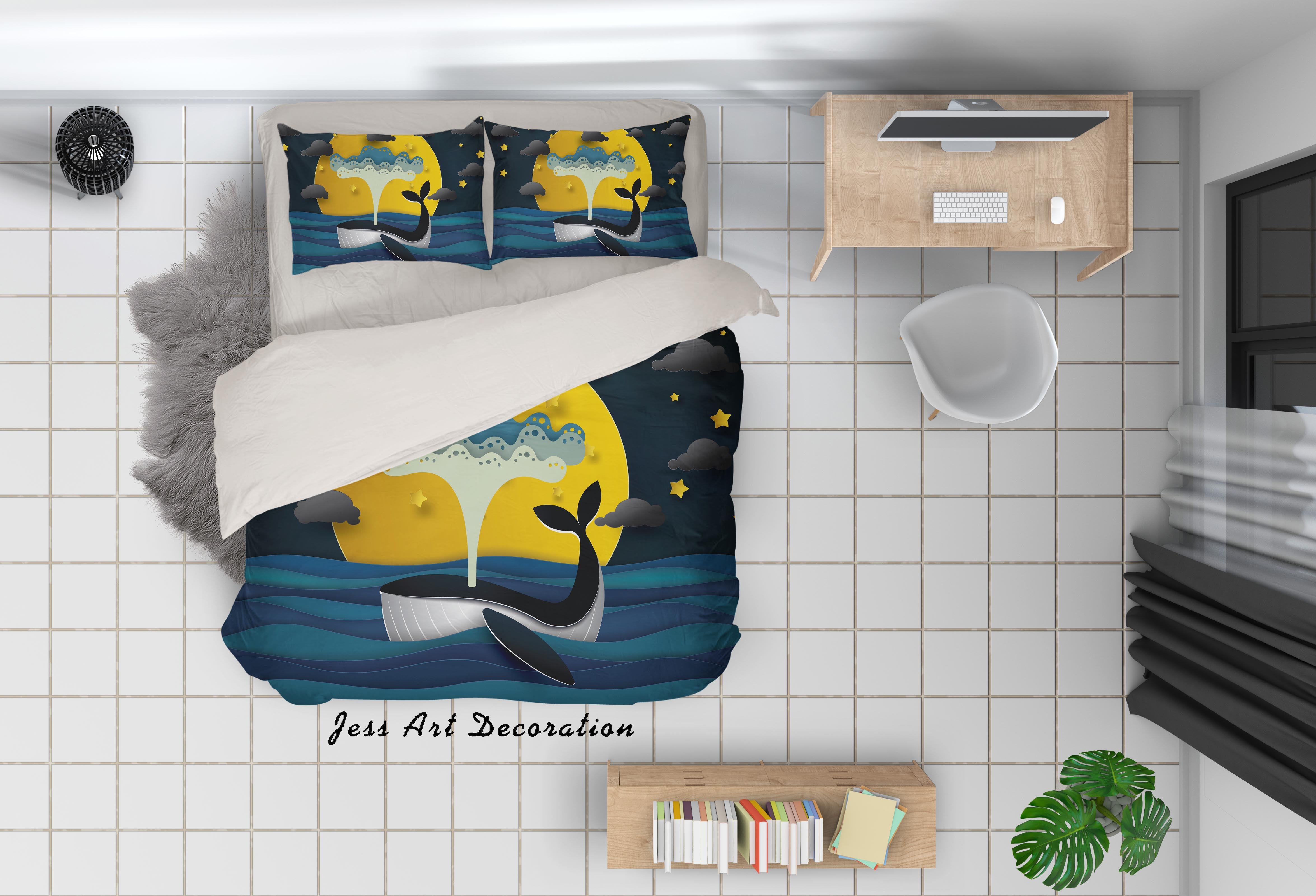 3D Cartoon Moon Dolphin Quilt Cover Set Bedding Set Pillowcases 97