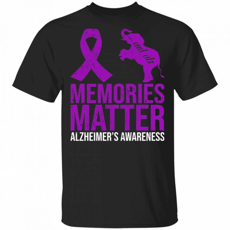 Memories Matter Alzheimer’s Awareness Cute Purple Ribbon Elephant Gifts T-Shirt