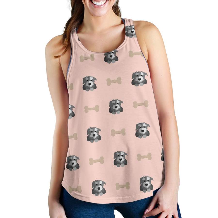 Dog Puppy Schnauzer Pattern Print Women’s Racerback Tank Tops