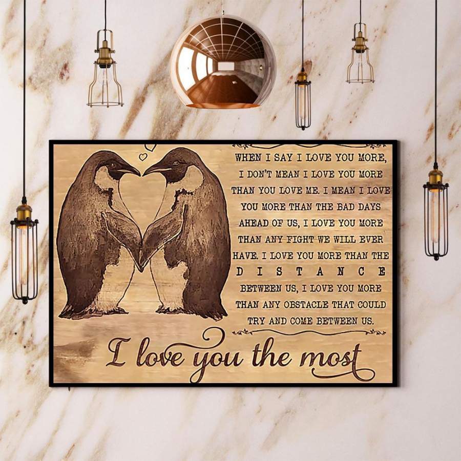 Penguin I Love You The Most Paper Poster No Frame/ Wrapped Canvas Wall Decor Full Size