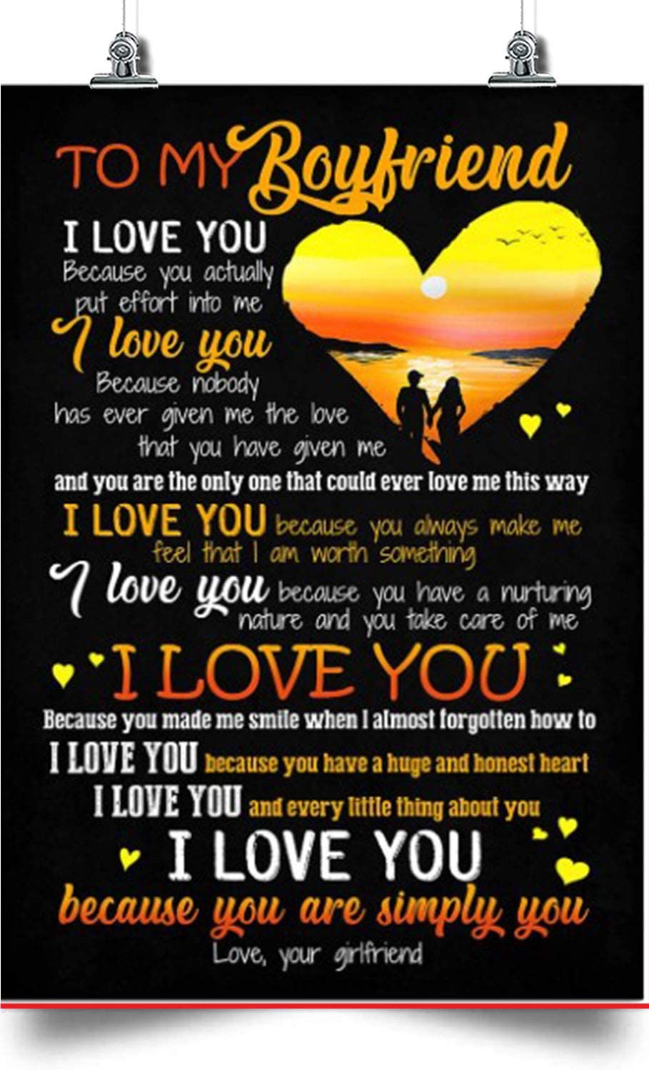 To My Boyfriend Vertical Poster-I Love You – Home Decoration Poster, Wall Poster, Home And Room Decoration, Gifts For Boyfriend, Souvenirs.