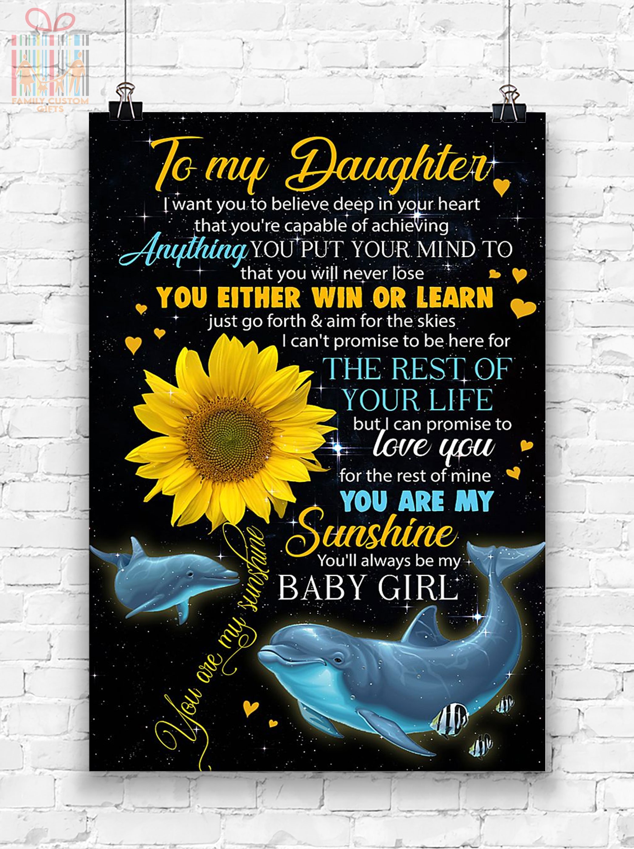 Customized Poster Prints Dolphin To My Daughter Personalized Gifts Poster – Gift for Daughter