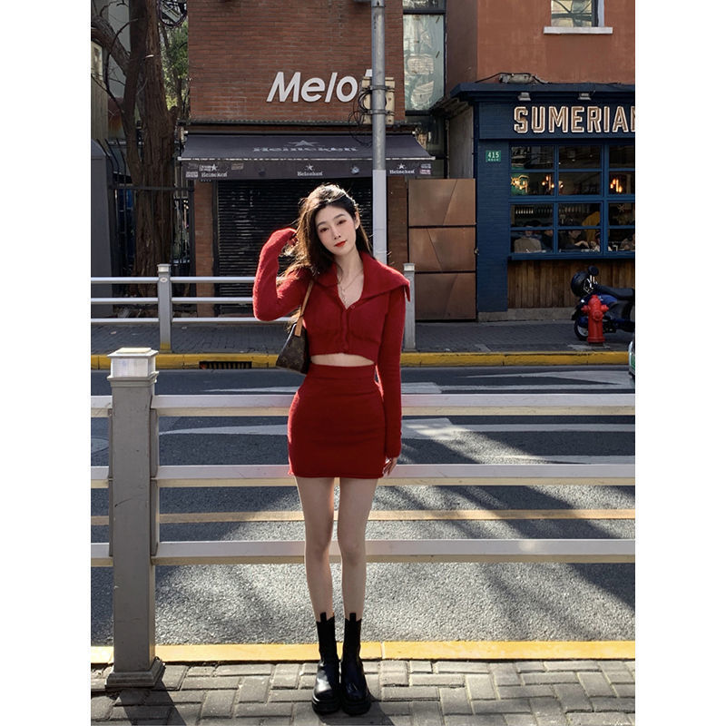 Women Set Cropped Slim Cardigan Mini Solid Skirt Spring Vintage Outfit Sexy Knitwear Leisure Design Fashion Female Soft Mujer alx