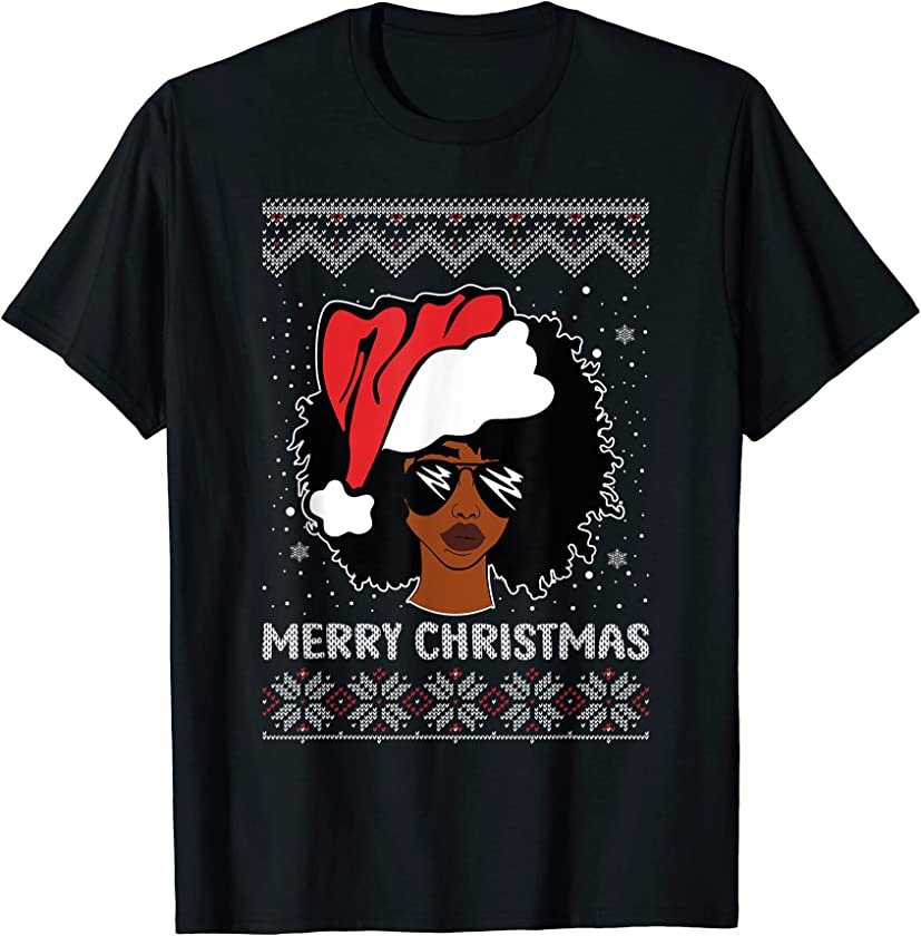 African American Woman Ugly Christmas Sweater Pajama T-Shirt