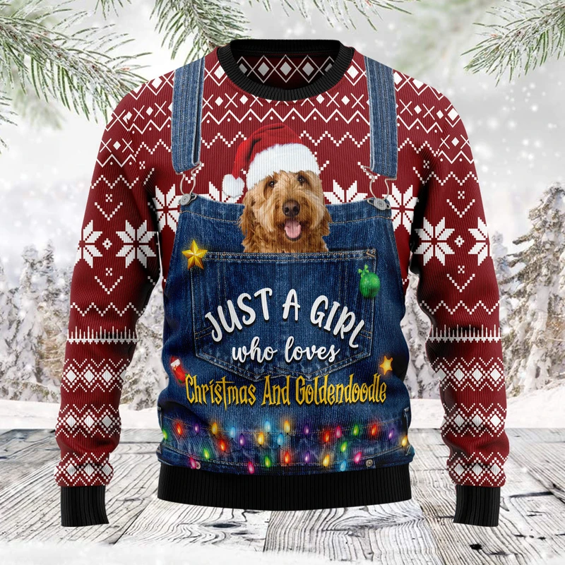 Just A Girl Who Loves Christmas And Goldendoodle Ugly Christmas Sweater | For Men & Women | Adult | Us6143