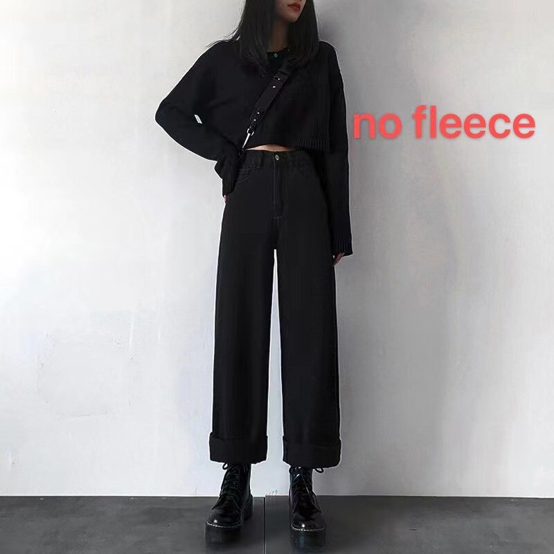 Yitimoky Baggy Jeans Woman Fleece Thicken Straight High Waist New Winter Warm Loose Vintage Y2k Denim Wide Leg Pants Oversized alx