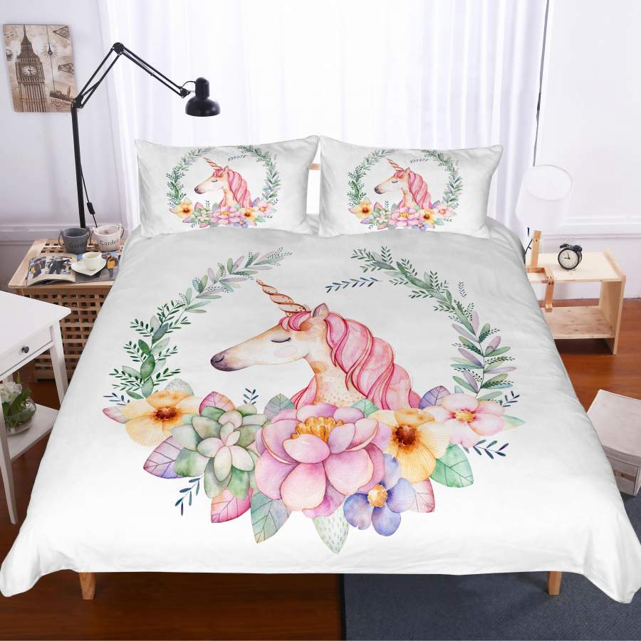 3D Flowers Animals Unicorn Quilt Cover Set Bedding Set Pillowcases 52