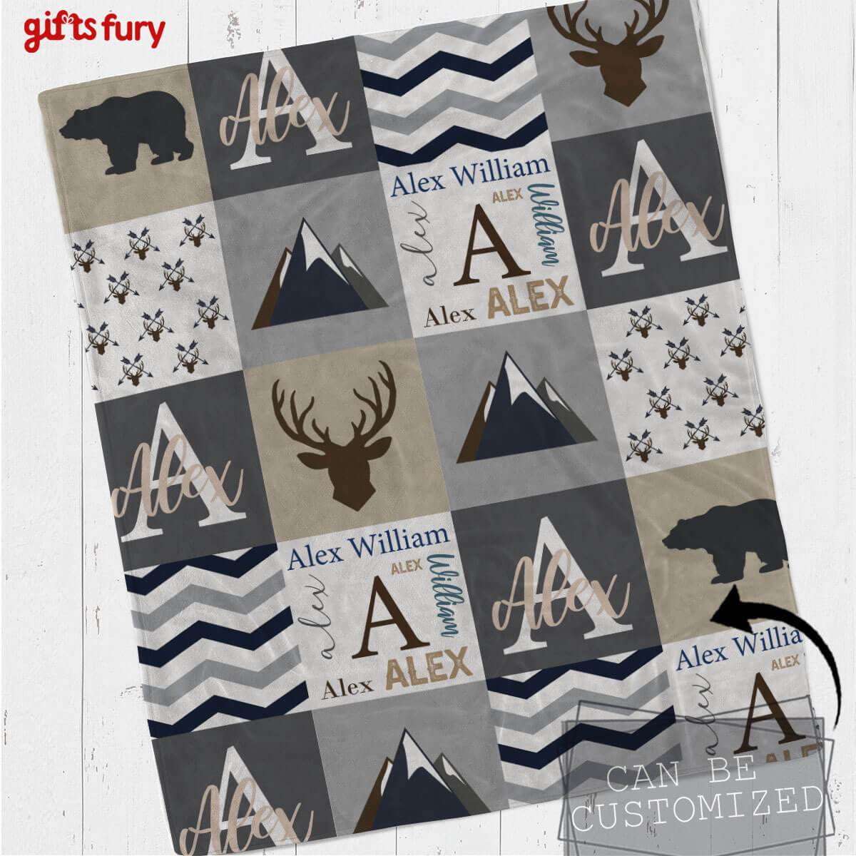 Woodland Baby Blanket – Personalized Baby Boy Gift – Baby Shower Gift – Woodland Animals Baby Bedding