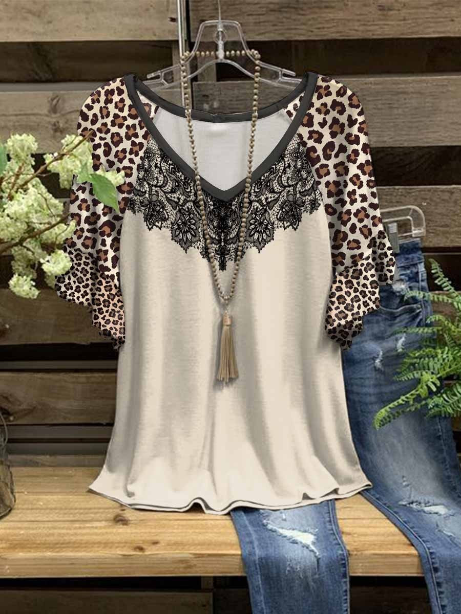 Women’S Leopard Printed V-Neck Top