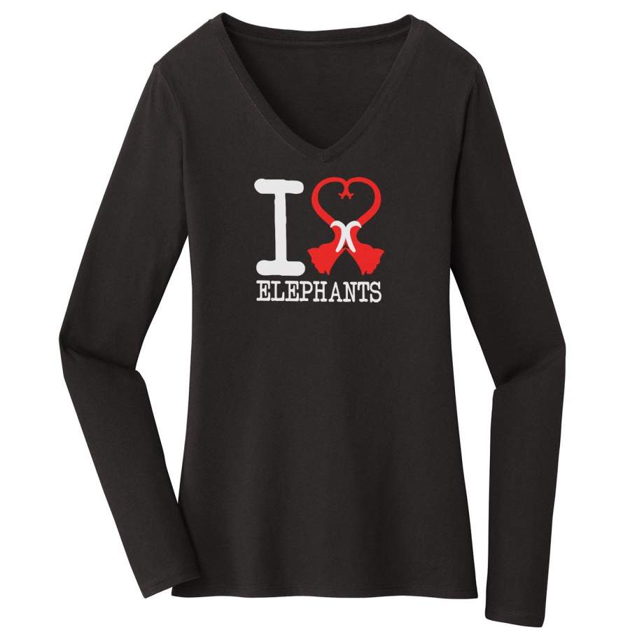 I Heart Elephants – Women’s V-Neck Long Sleeve T-Shirt