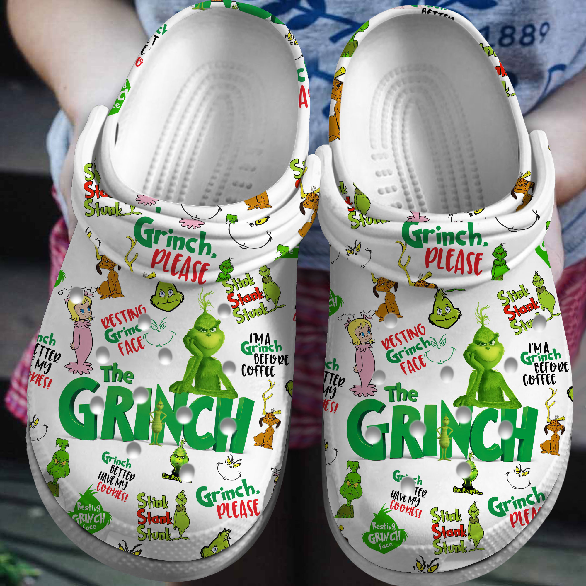 The Grinch Cartoon Crocs Crocband Clogs Shoes Comfortable For Men Women and Kids