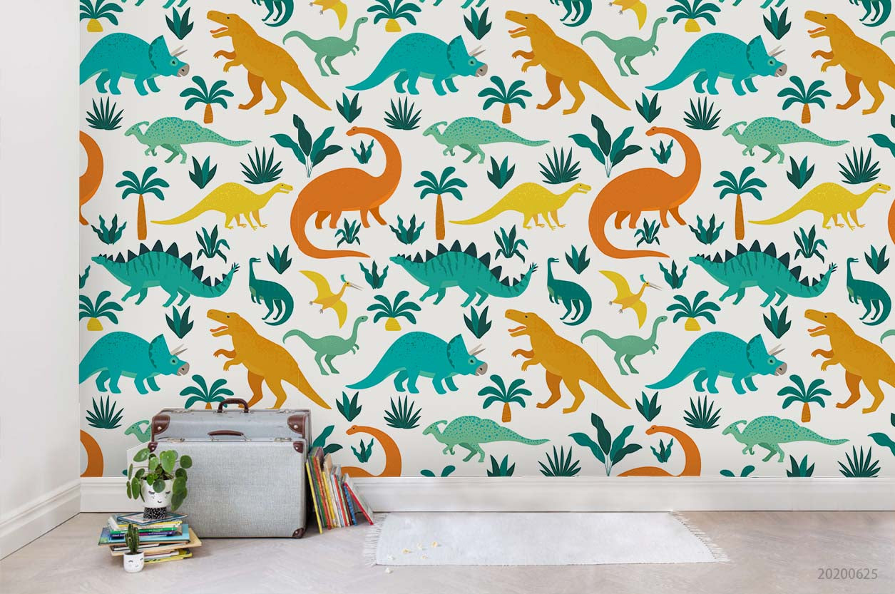 3D Hand Drawn Green Dinosaur Wall Mural Wallpaper A259 Lqh