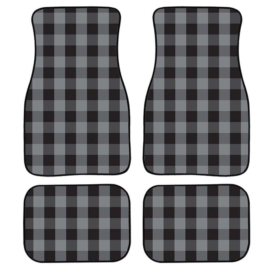 Grey And Black Check Pattern Print Front And Back Car Floor Mats, Front Car Mat