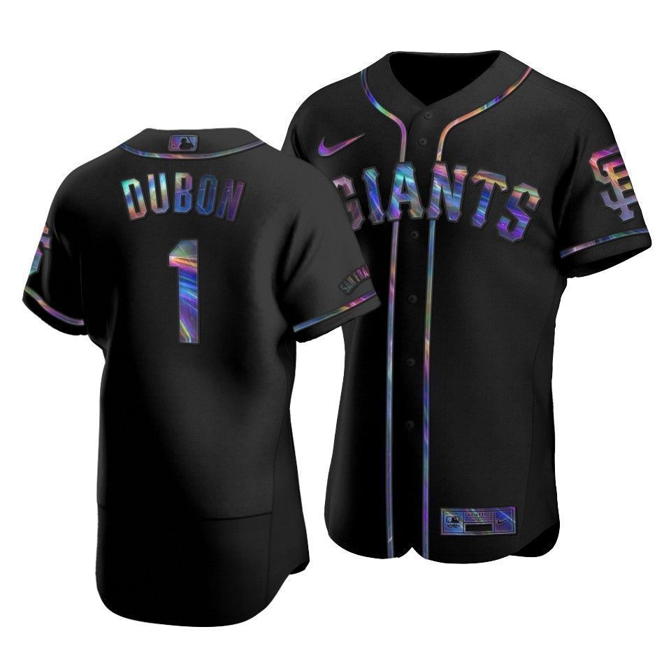 Men’S San Francisco Giants Mauricio Dubon #1 Iridescent Logo Holographic Limited Authentic Jersey Black