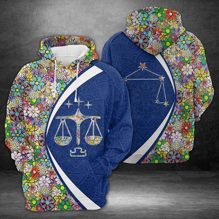 Libra Horoscope Flower Pattern Unisex Birthday Hoodie 3D #L