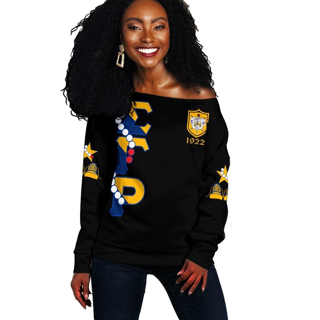 Sorority Sweatshirt – Sigma Gamma Rho Pearls K.H Chucks N Pearls Off Shoulder Sweatshirt