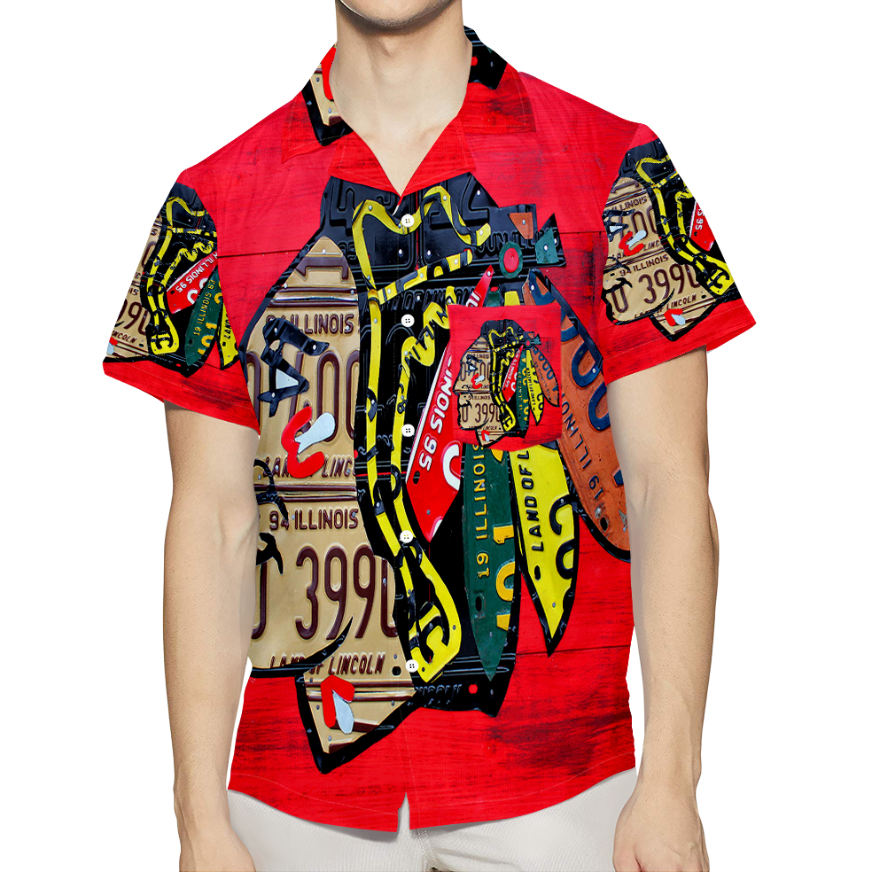 Chicago Blackhawks Emblem Texture Quote 3D All Over Print Summer Beach Hawaiian Shirt With Pocket