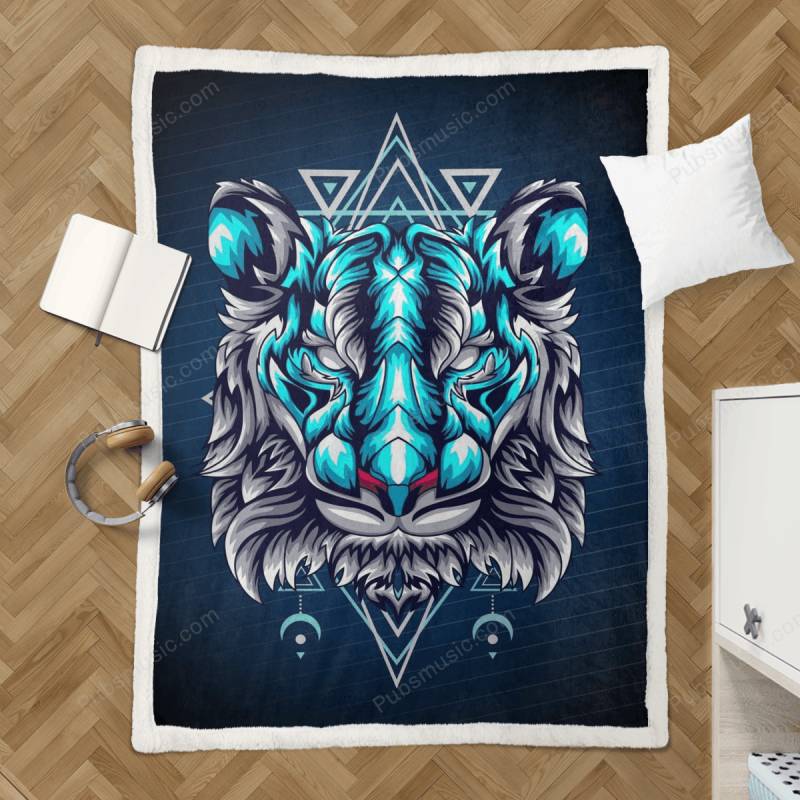 TIGER RETRO – Geometric Animal V2 Sherpa Fleece Blanket