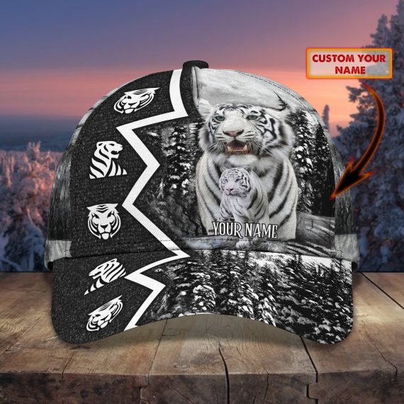 White Tiger Personalized Name All Over Print Classic Cap For Tiger Lovers