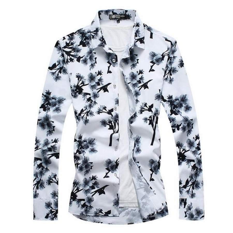 Men Floral Shirt Fashion Animal Printed Casual Shirt