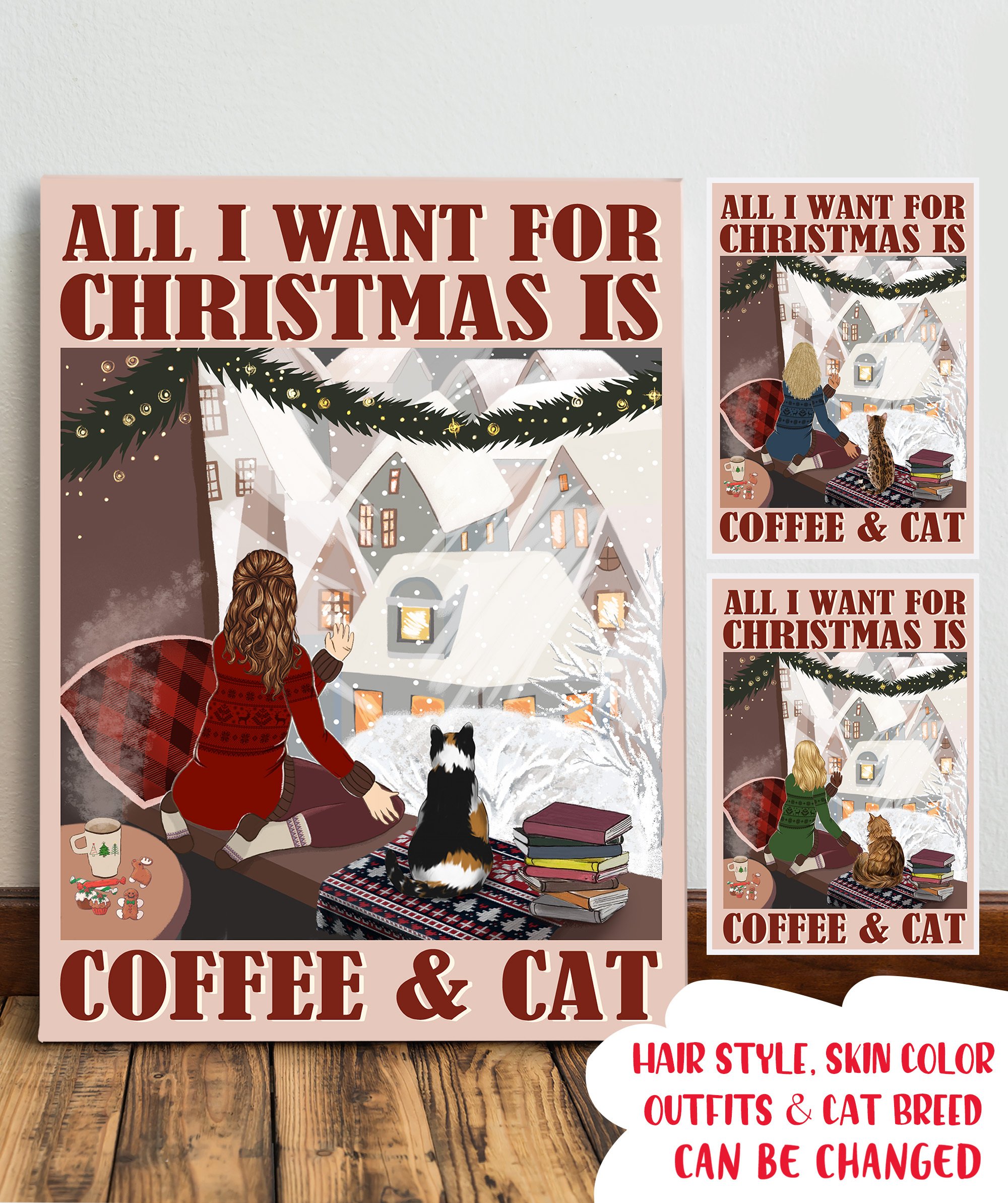 All I Want For Christmas Is Coffee and Cat – Personalized Custom Canvas – Home Decorations, Christmas Gifts