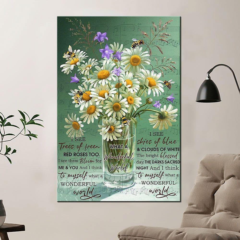 Bee And Daisy Vase  Poster – The Bright Blessed Day The Darks Sacred Night Canvas Home Décor Gifts For Women Girls Friends – Gigo Smart