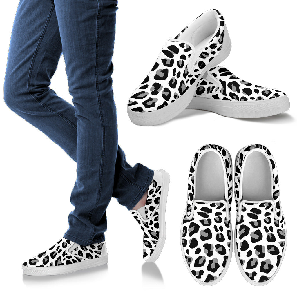 Snow Leopard Skin Print  Men Slip Ons Shoes