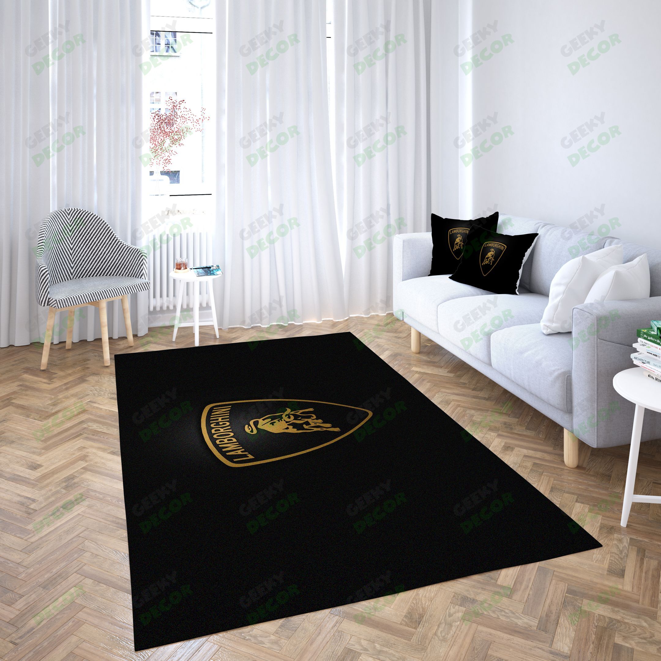 Lamborghini Logo Balck Simple Design Carpet Living Room – Area Rug