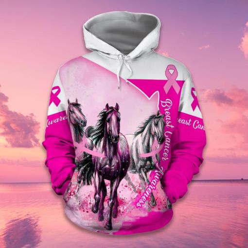Breast Cancer Awareness Horse Wearing Pink Ribbon Breast Cancer 3D Clothes