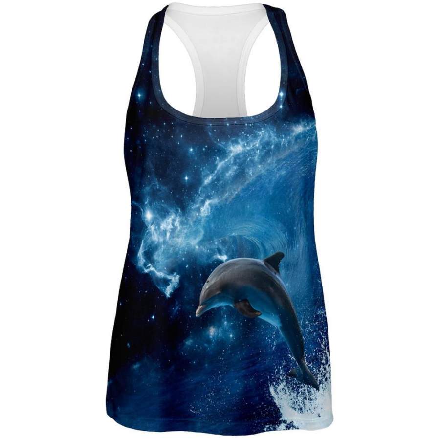 Dolphin IN SPACE Ocean Wave All Over Womens Tank Top