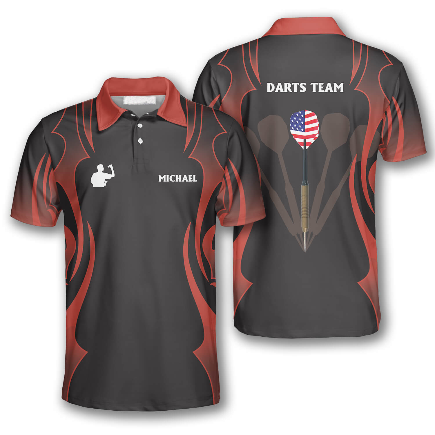 Red Tattoo Pattern Custom Darts Shirts For Men, Custom Dart Team Uniform