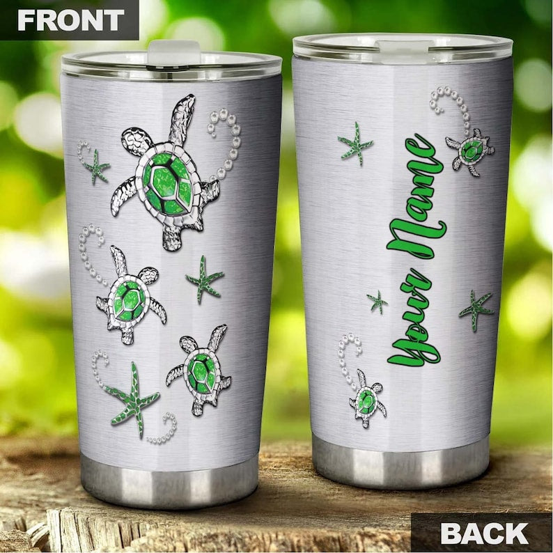 Sea Turtle Jewelry Style Green Personalized Tumbler-Unique Tumbler-Birthday Christmas Gift For Turtle Lover