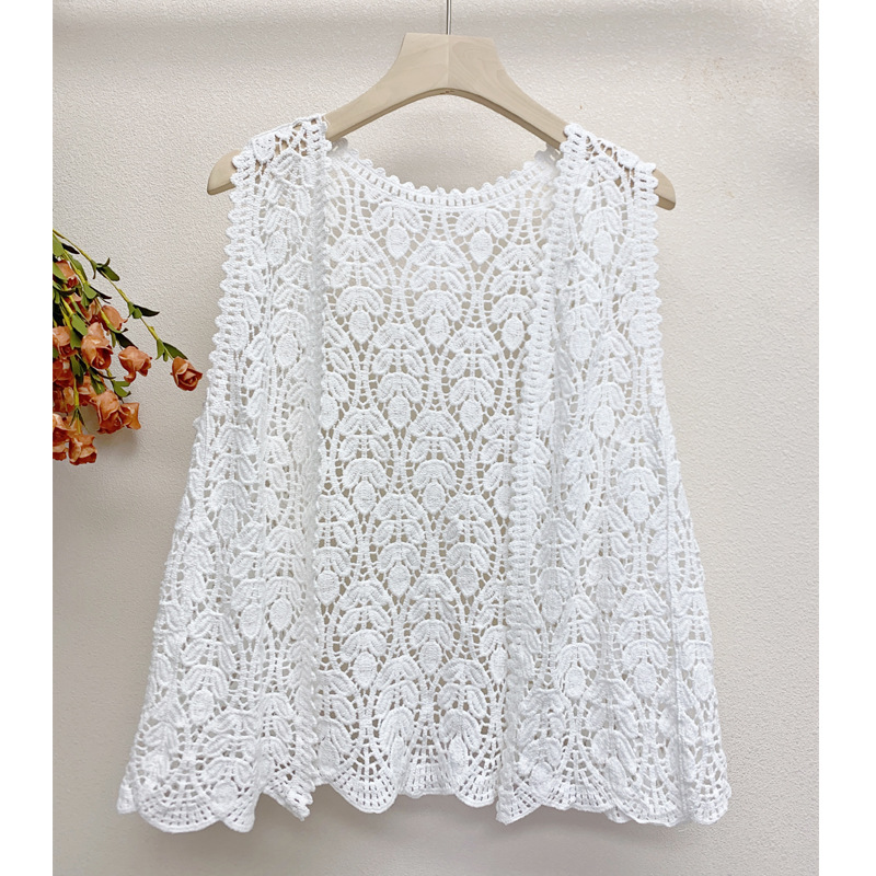 Vintage Women Hook Flower Cardigan Hollow Lace Cotton Crochet Knit Vest Cardigan Mori Girl Knitwear Shawl Jacket Sweet Vest Tops alx