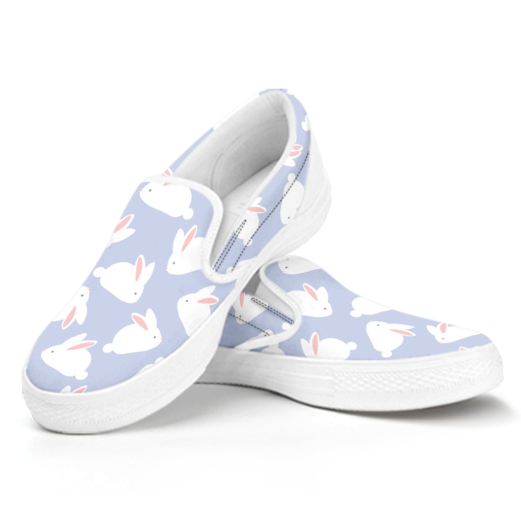 Mini Rabbit Pattern Print White Slip On Shoes