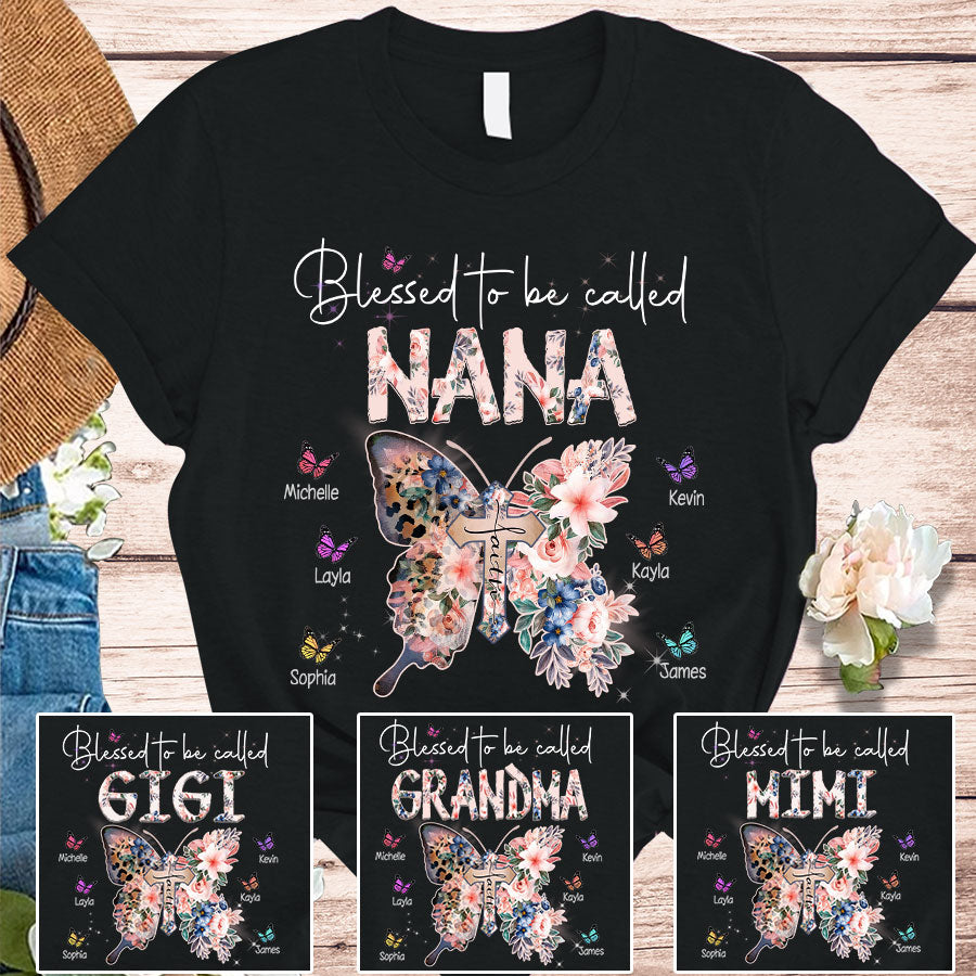 Blessed To Be Called Nana Butterfly Flower T-Shirt