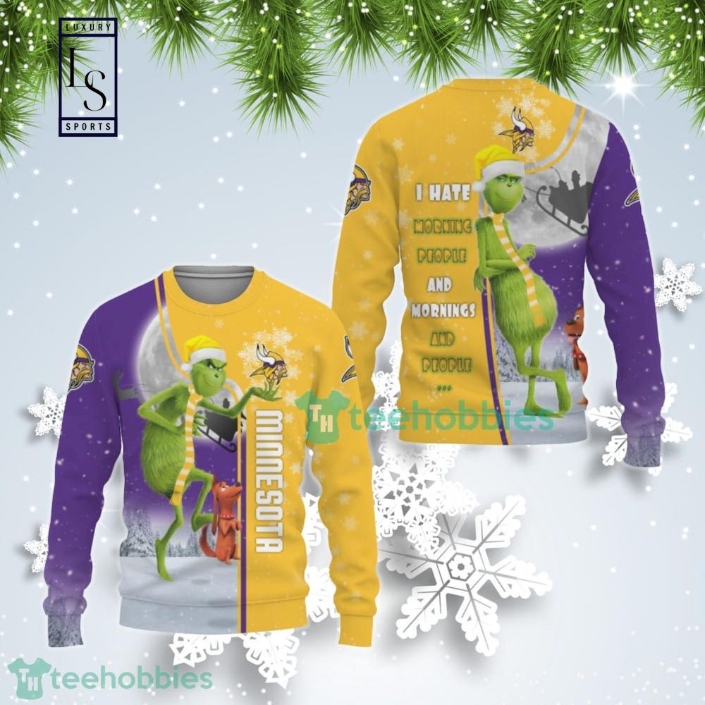 Minnesota Vikings Funny Grinch I Hate Morning People Gift For Fan Ugly Wool Sweater Christmas