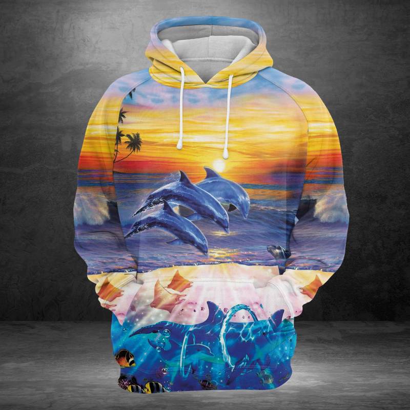 Dolphins Dance Under Sunset G5623 – All Over Print Unisex Hoodie