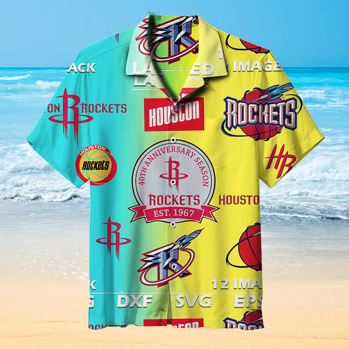 NBA Houston Rockets Blue Yellow Hawaiian Shirt