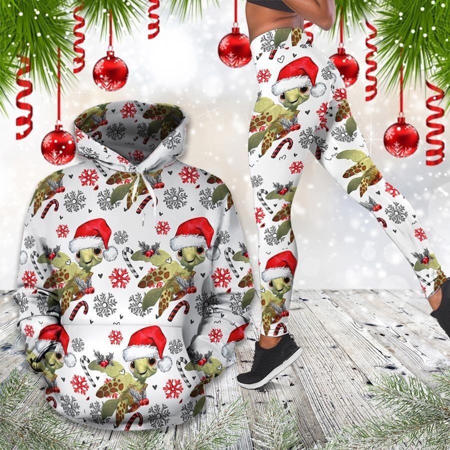 Sea Turtle Merry Christmas 3D Hoodie Legging Set Combo