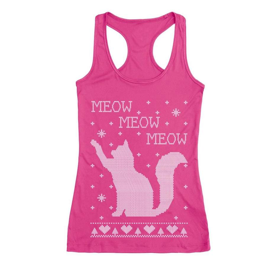 Xmas Apparel – Ugly Christmas Sweater Cat Meow Purr Racerback Tank Top