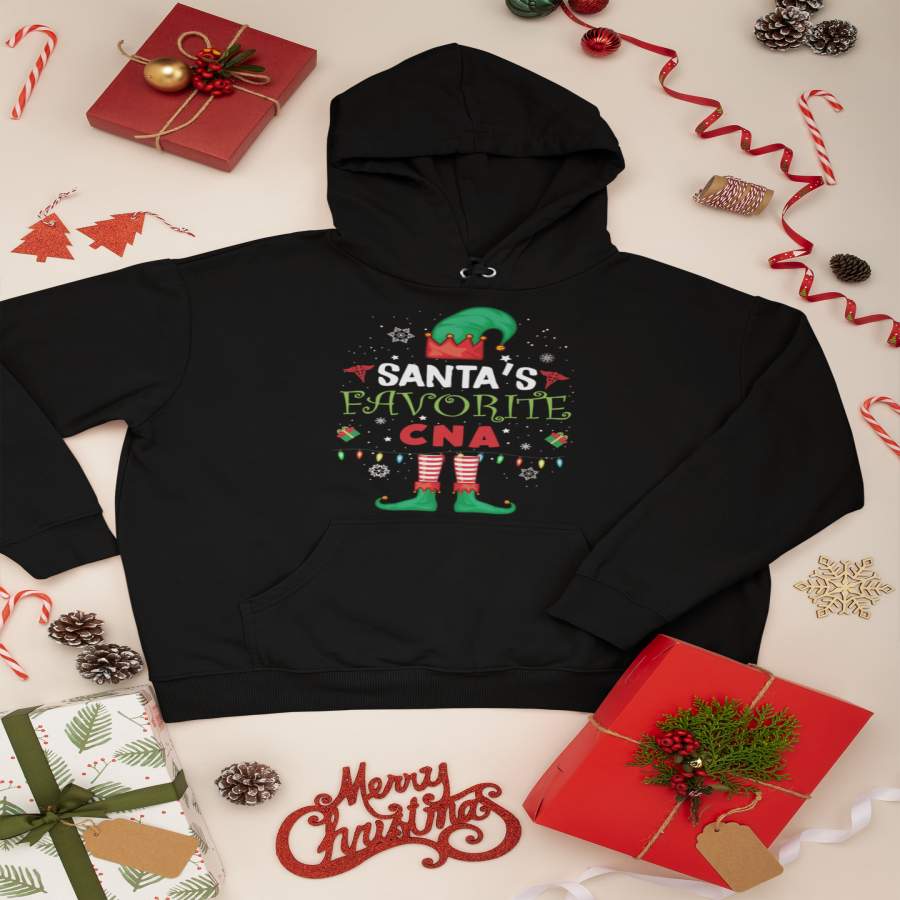 Dngfashion ‘s Santa’s Favorite CNA – CNA Shirt – Christmas Tree – CNA Elf Shirt – Standard Hoodie – – –