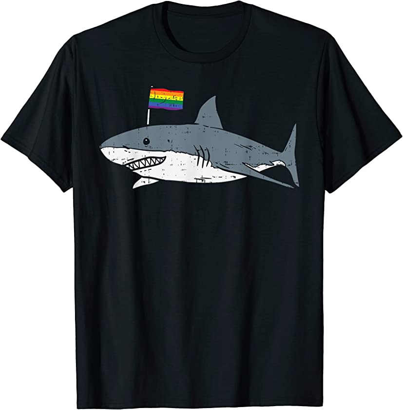 Shark Rainbow Flag Cute Gay Pride LGBT Animal Lover Gift T-Shirt