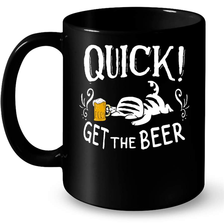 Quick Get The Beer Funny Cat Kitten B – Full-Wrap Coffee Black Mug