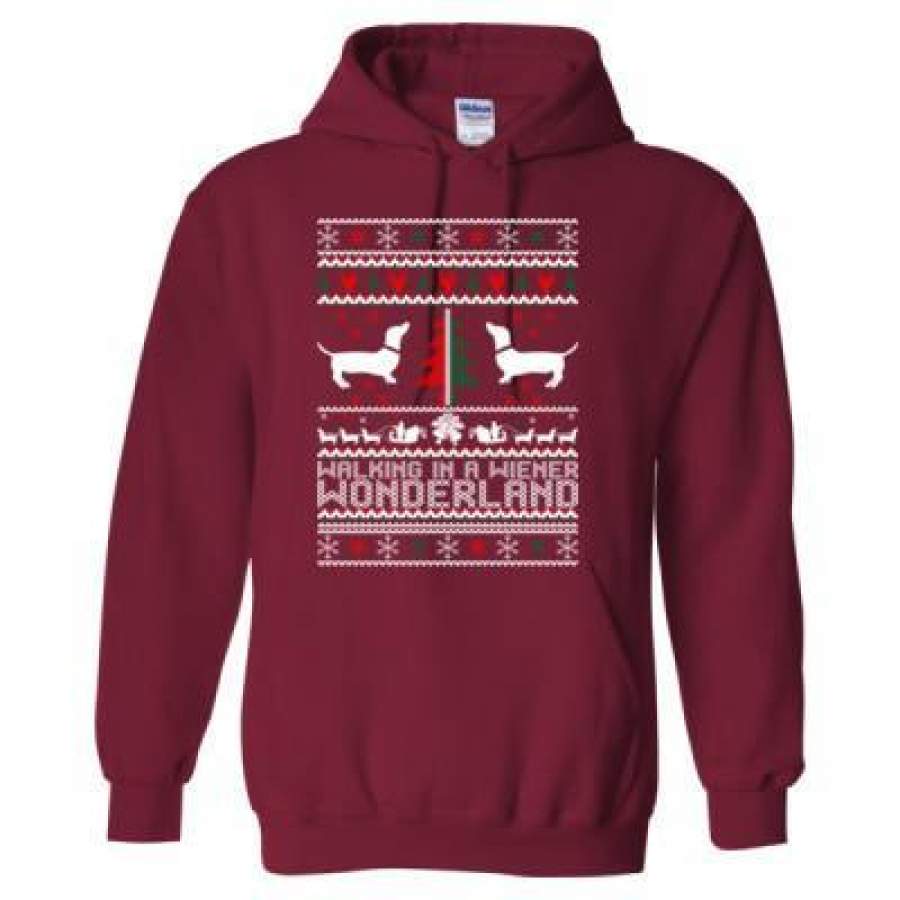 AGR Walking In A Wiener Wonderland Christmas Ugly Sweater – Heavy Blend™ Hooded Sweatshirt